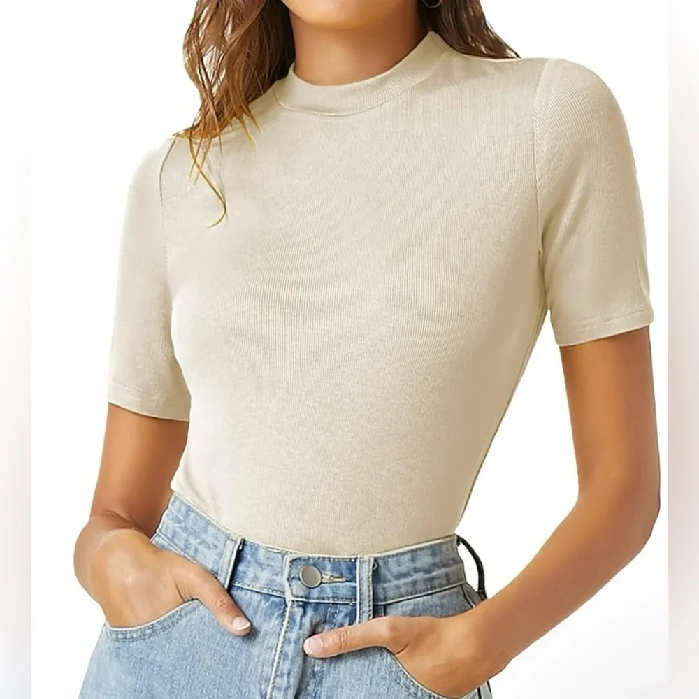 NWT Women’s casual mock neck rib tee - size XL - Picture 1 of 6